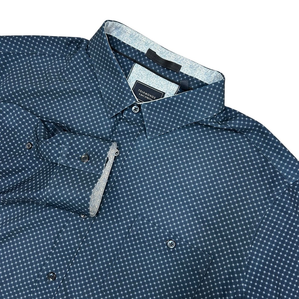 7Diamonds Button Down Shirt XL Blue Geometric 4-Way Stretch Long Sleeve Men